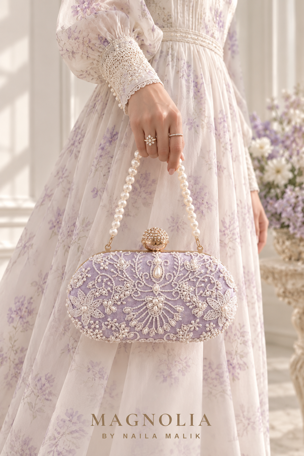 MALLAWI | Lilac Pearl Embellished Clutch