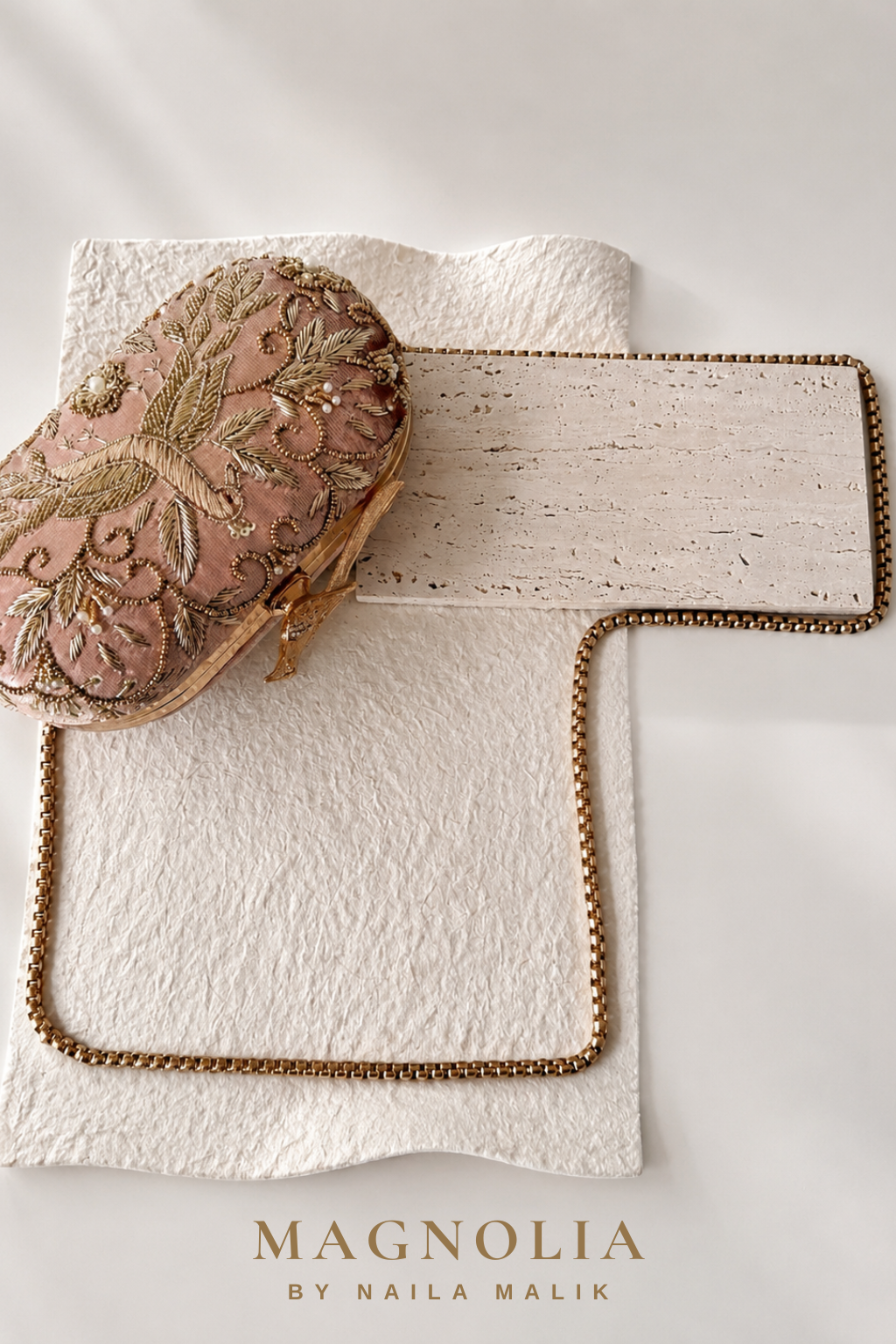 BUSAN | Dusty Rose Bird Embroidery Clutch