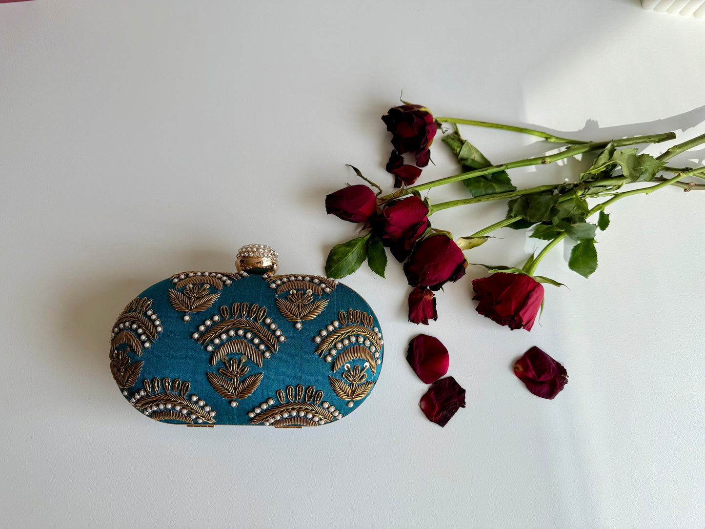 VALERIA Teal Embroidered Clutch (Final Stock)