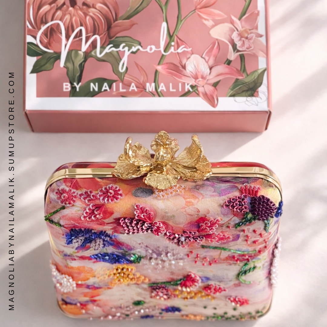 SAN DIEGO Printed Silk Clutch Beaded Evening Purse