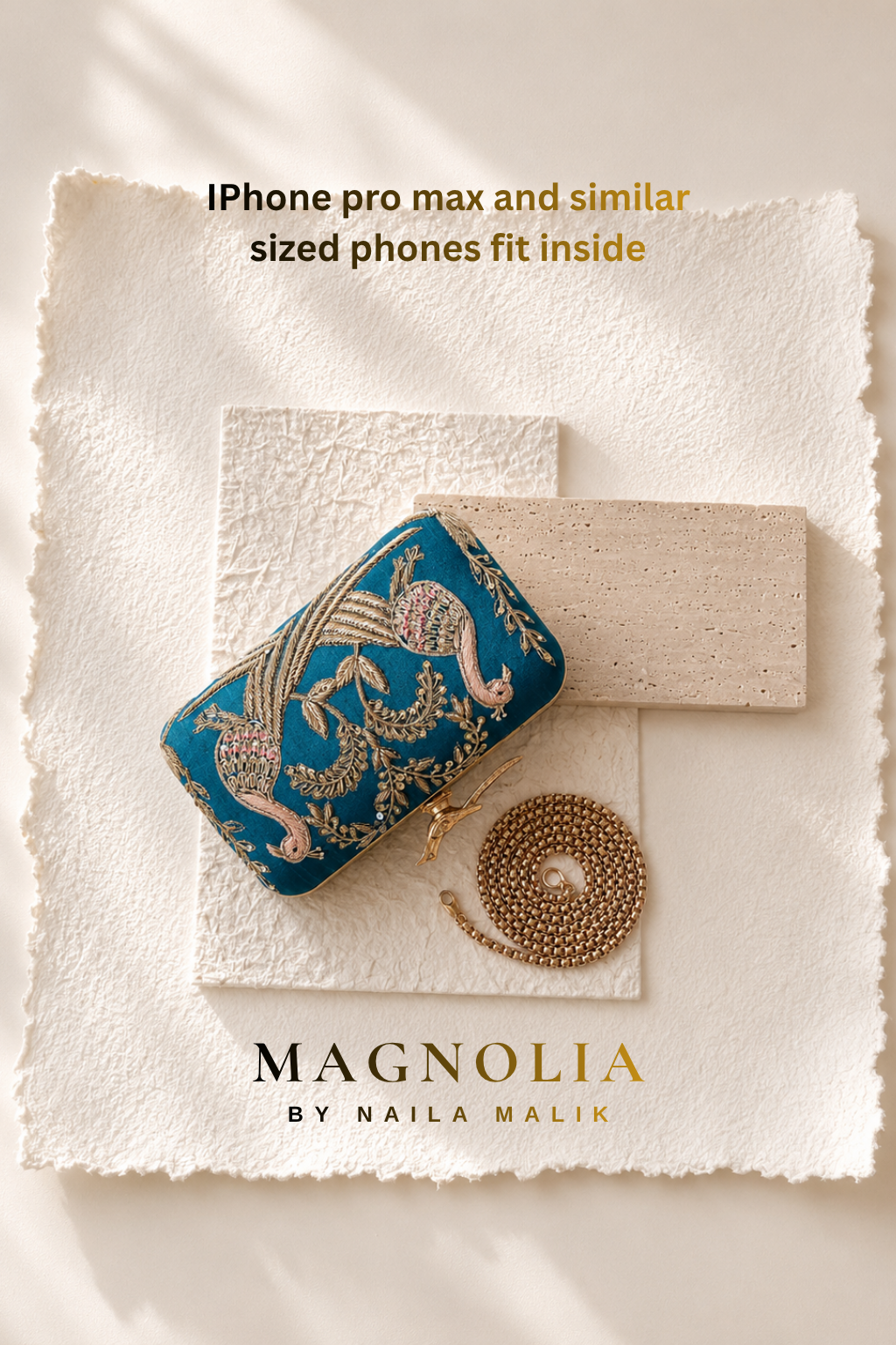MARBELLA | Teal Bird Embroidery Clutch Bag