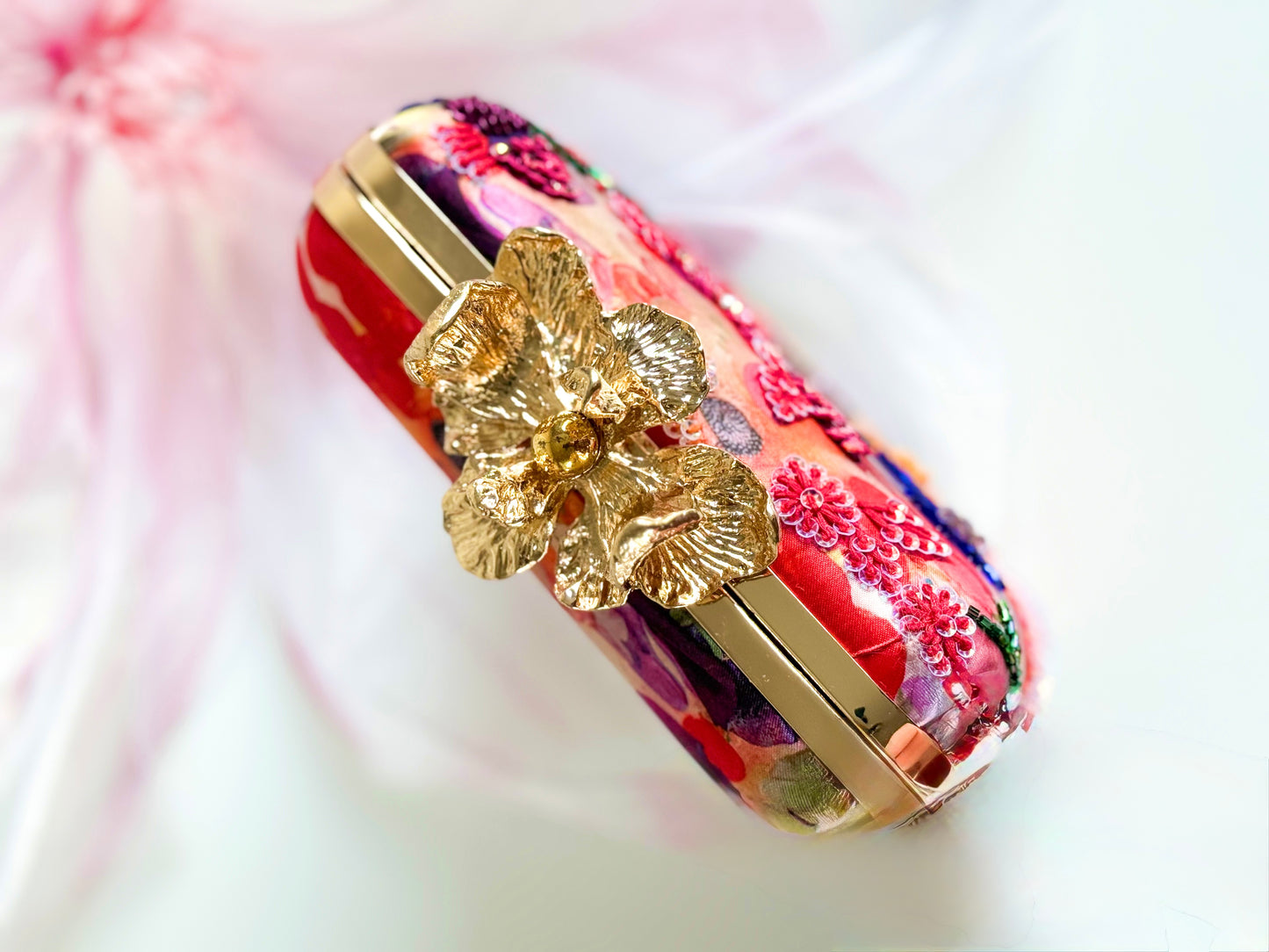 SAN DIEGO Printed Silk Clutch Beaded Evening Purse