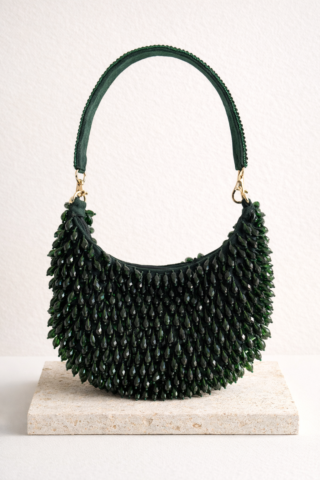 PORTOBELLO ROAD Emerald Green Beaded Party Purse | Luxury Handmade Evening Statement Bag