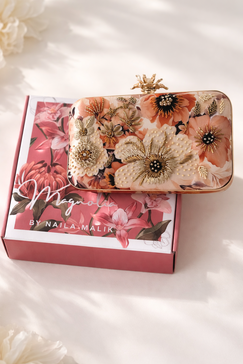 AMMAN | Printed Silk Floral Romantic Clutch Bag