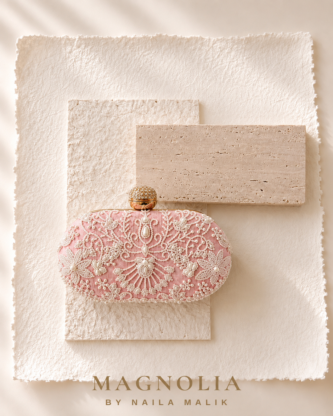 MALLAWI | Pink Pearl Embellished Clutch