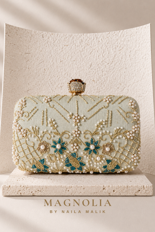 BORDEAUX | Sage Green Embroidered Clutch