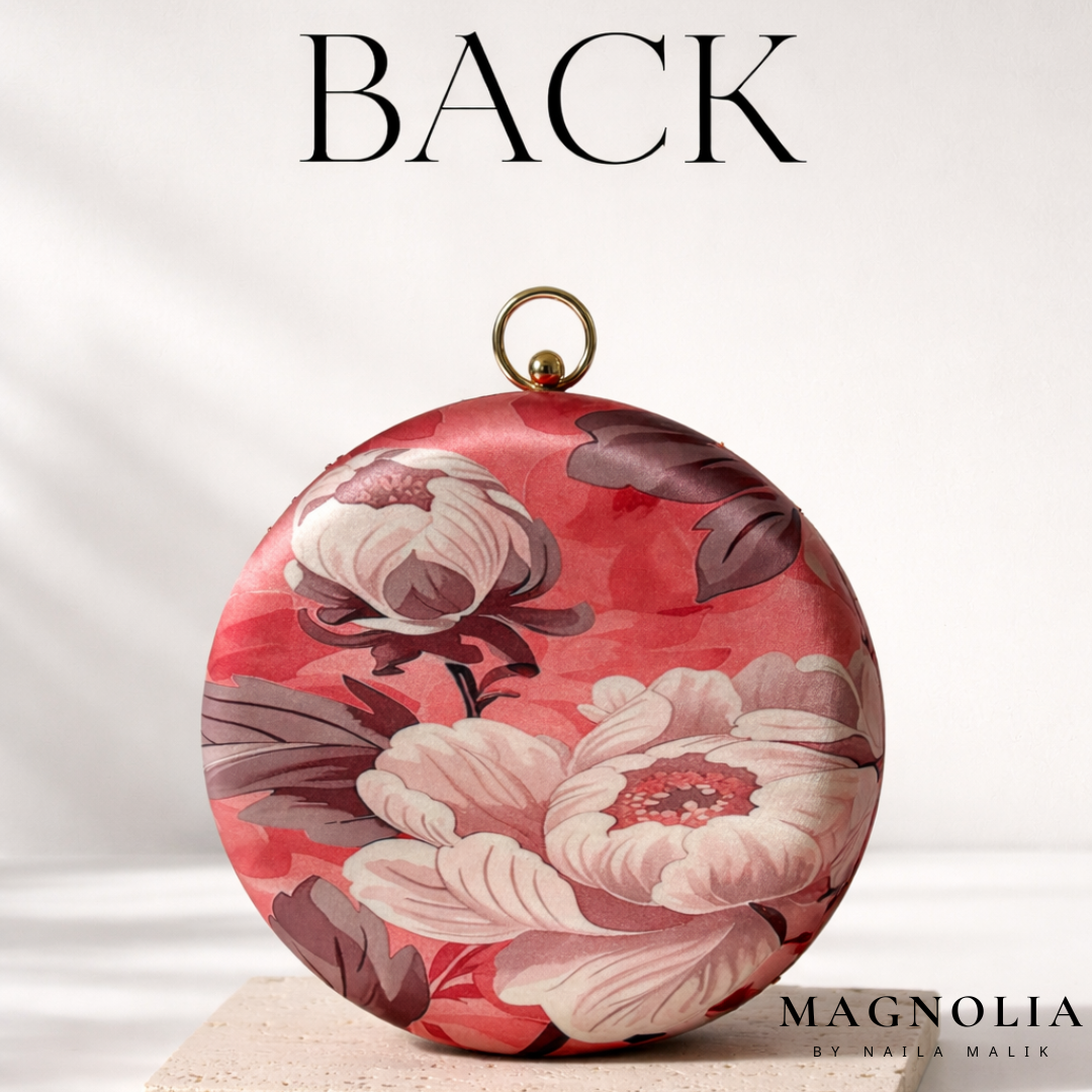 SAMARKAND| Round Silk Printed & Embellished Clutch Bag