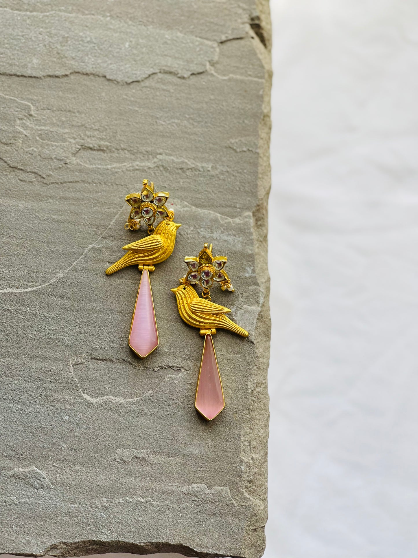 ESRAH | Pink & Gold Bird Earrings