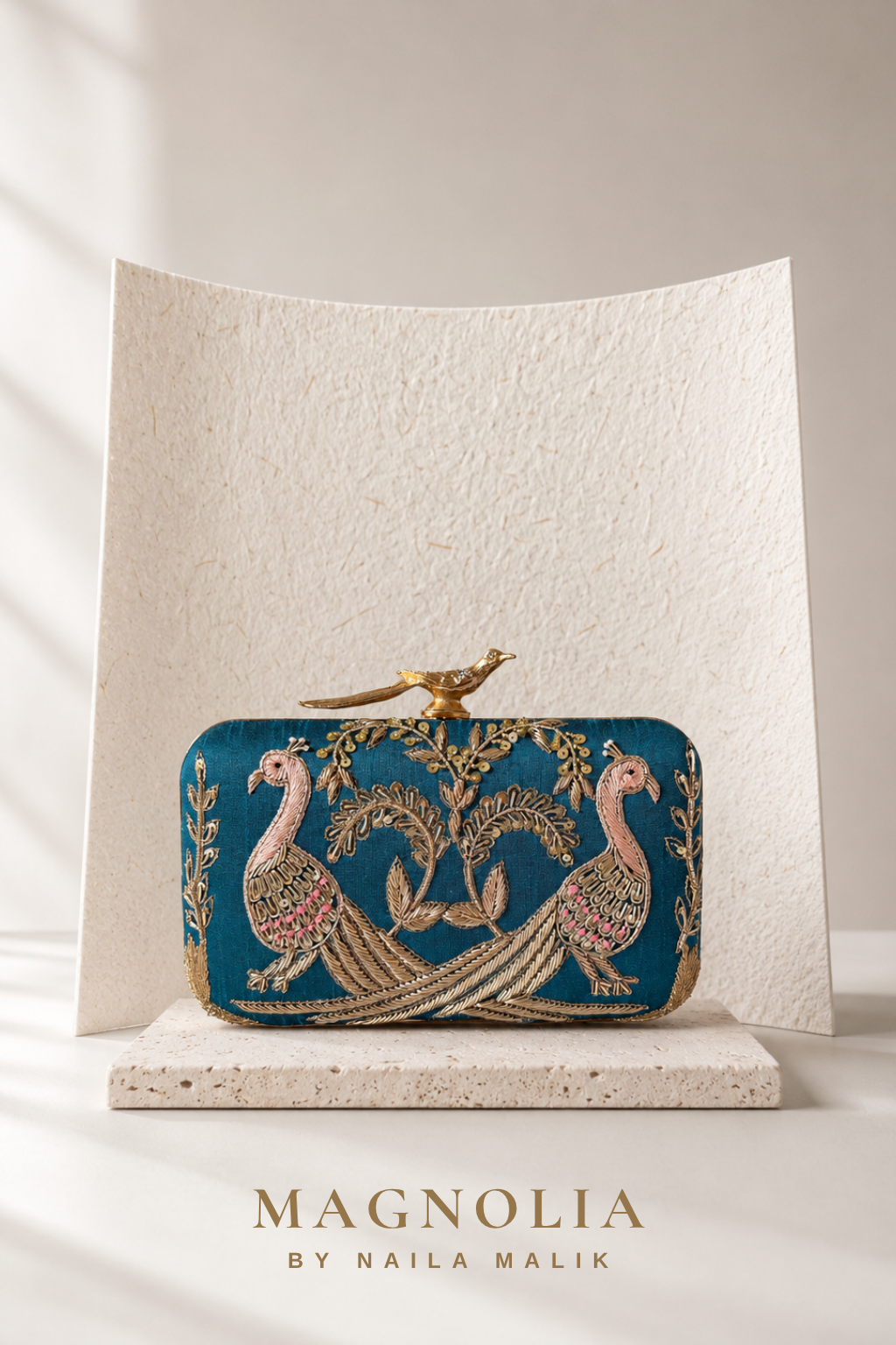 MARBELLA | Teal Bird Embroidery Clutch Bag