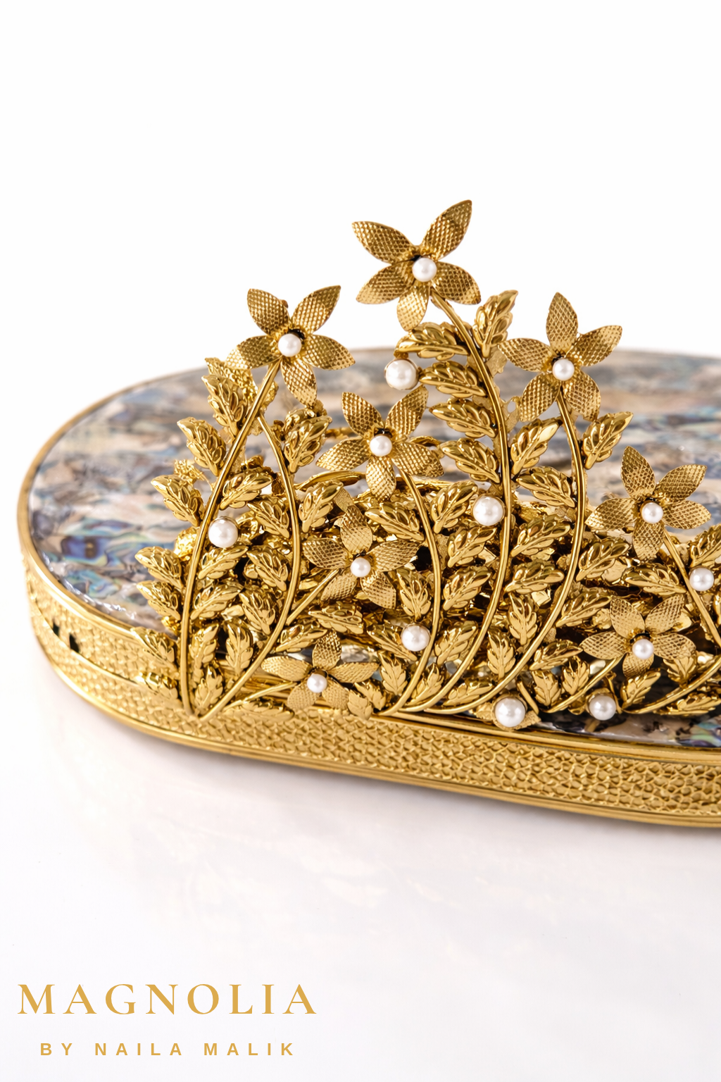 MONTREAL | MOP Clutch with Floral Brass Clasp