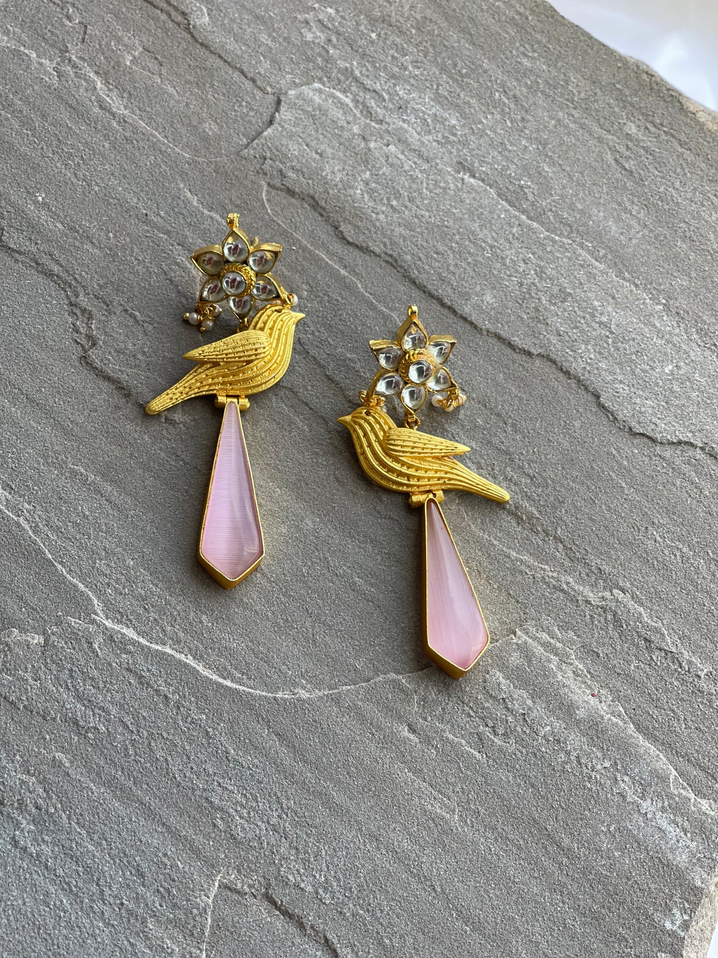 ESRAH | Pink & Gold Bird Earrings