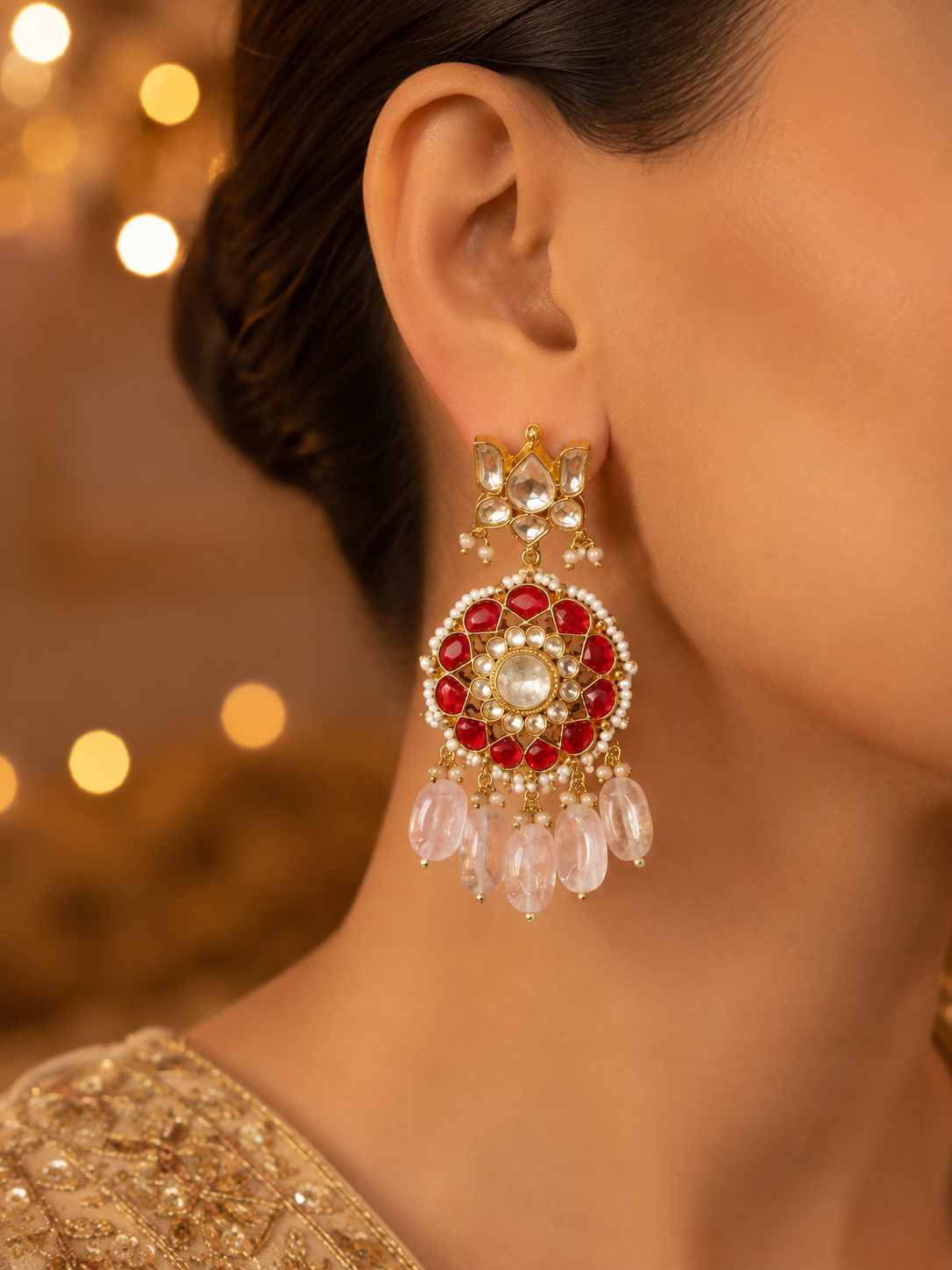 AYA | Pink & Red Kundan Earrings
