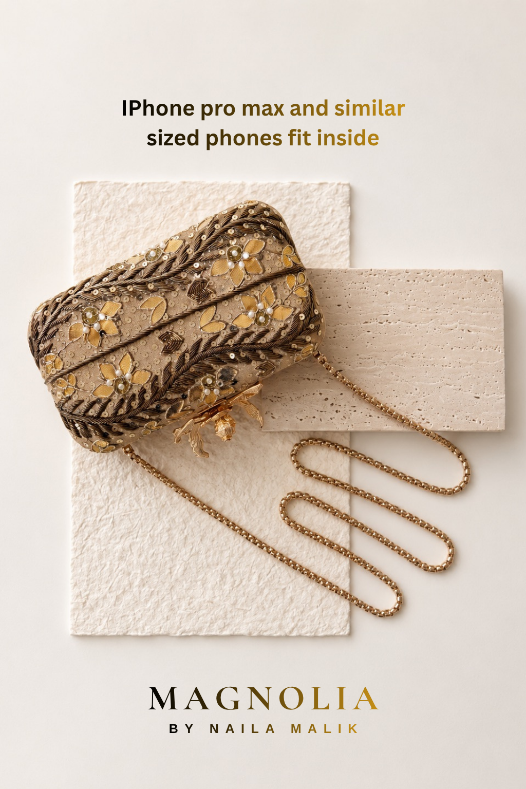 POSITANO | Gold Embroidered Clutch Bag