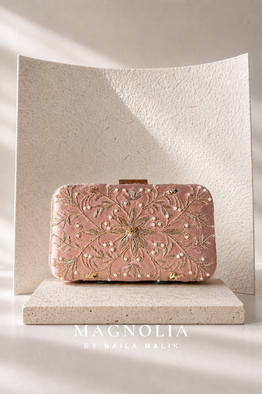 ROME | Pink Velvet EmbroideredClutch