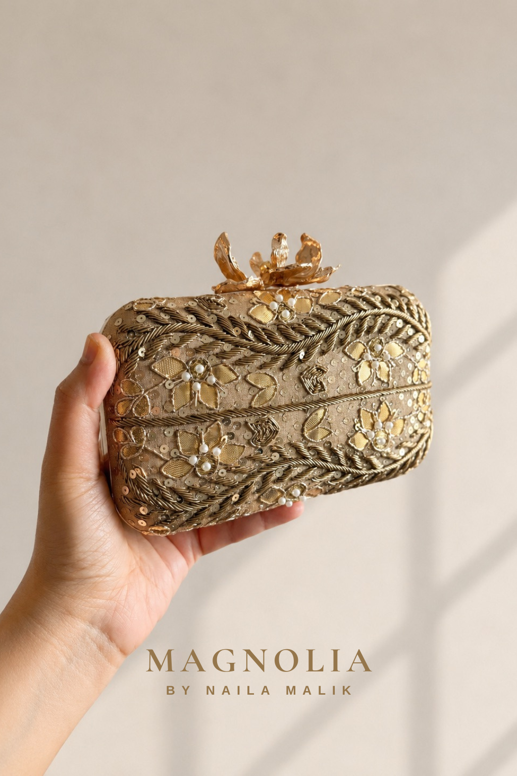 POSITANO | Gold Embroidered Clutch Bag