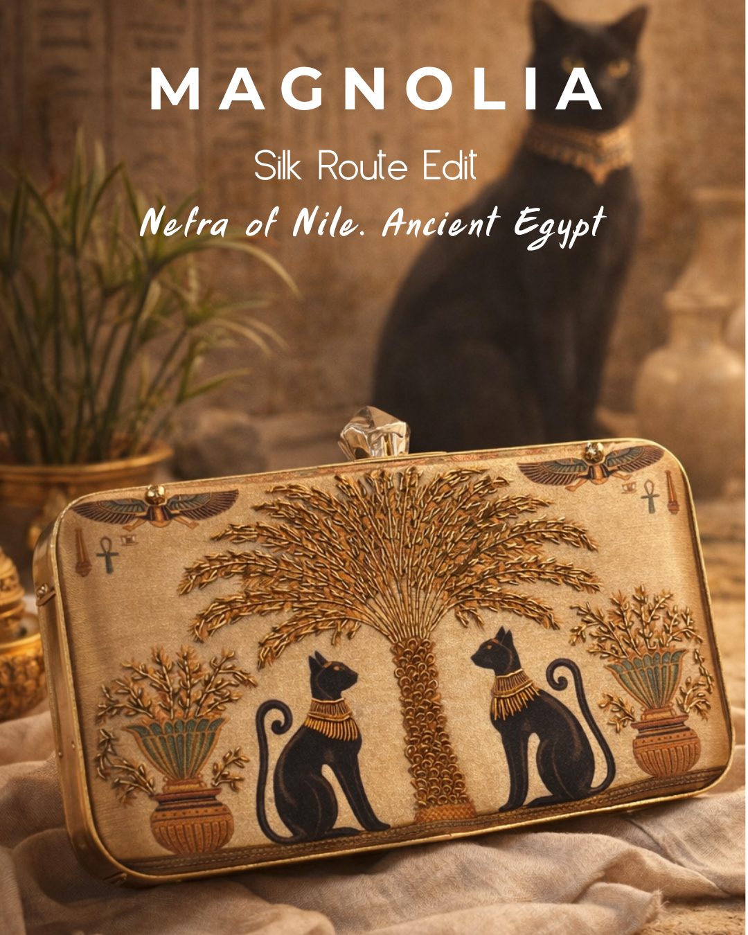 NEFRA OF NILE | Ancient Egypt Inspired Gold Printed Clutch Bag