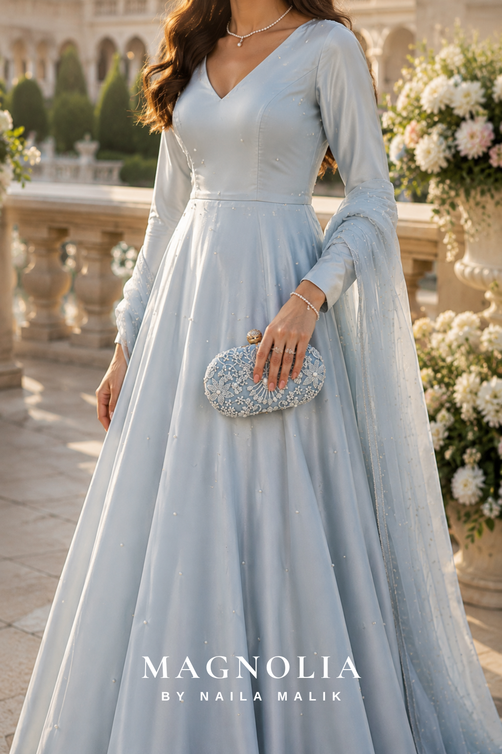 MALLAWI | Powder Blue Pearl Embellished Clutch