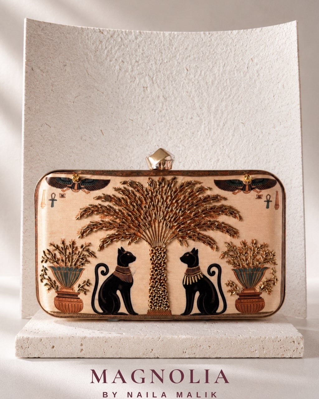 NEFRA OF NILE | Ancient Egypt Inspired Gold Printed Clutch Bag