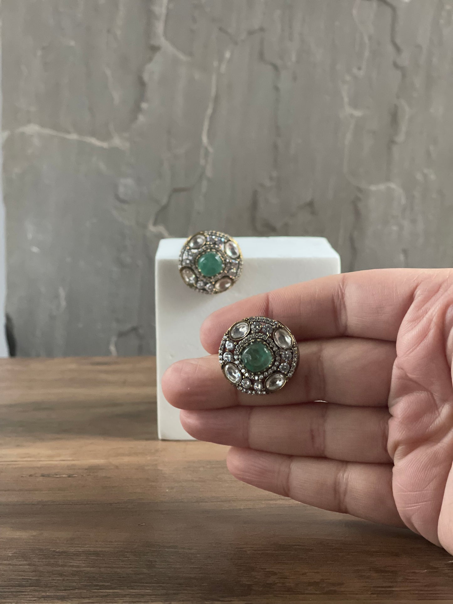 GIA | Green Polki Oversized Studs