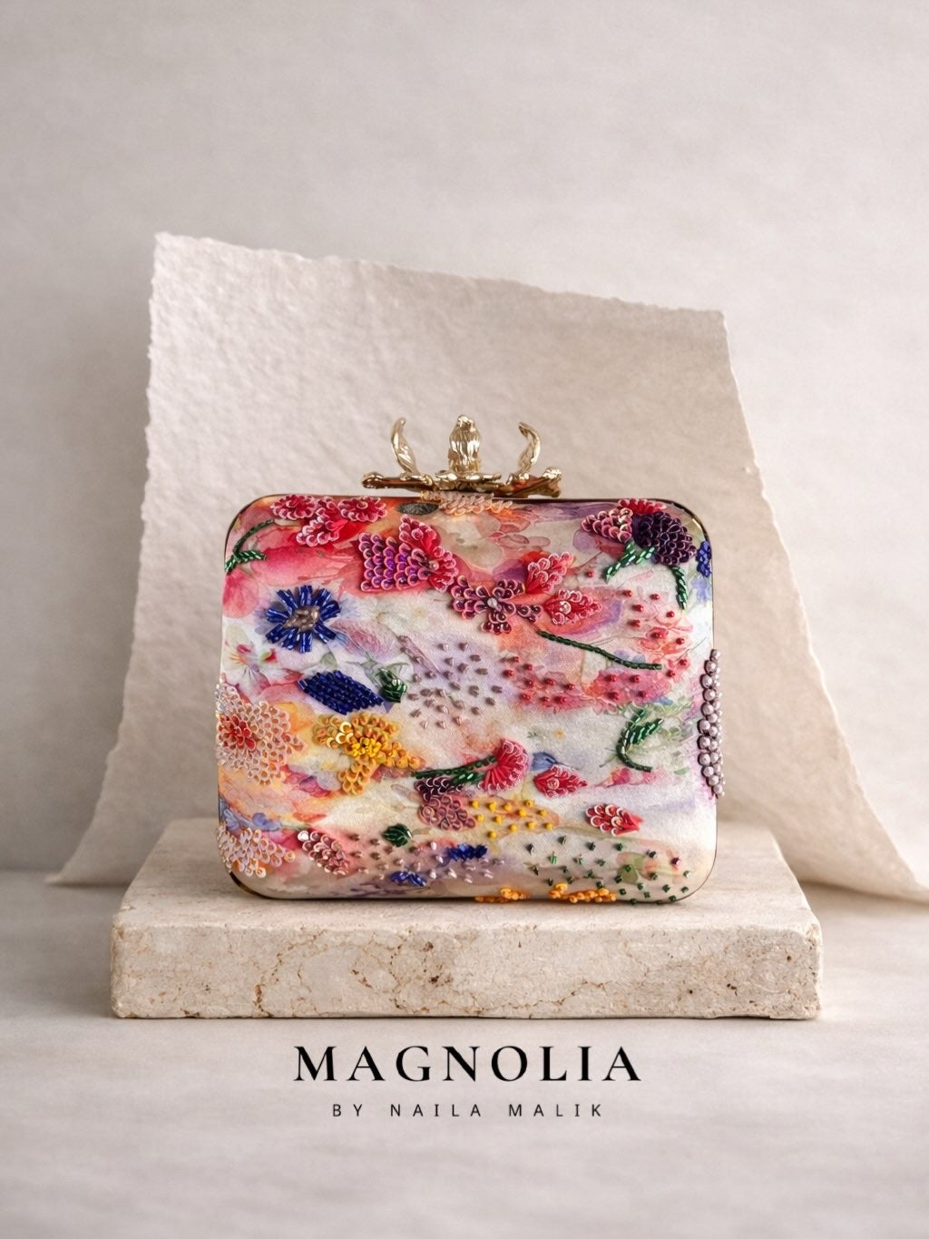 SAN DIEGO Printed Silk Clutch Beaded Evening Purse