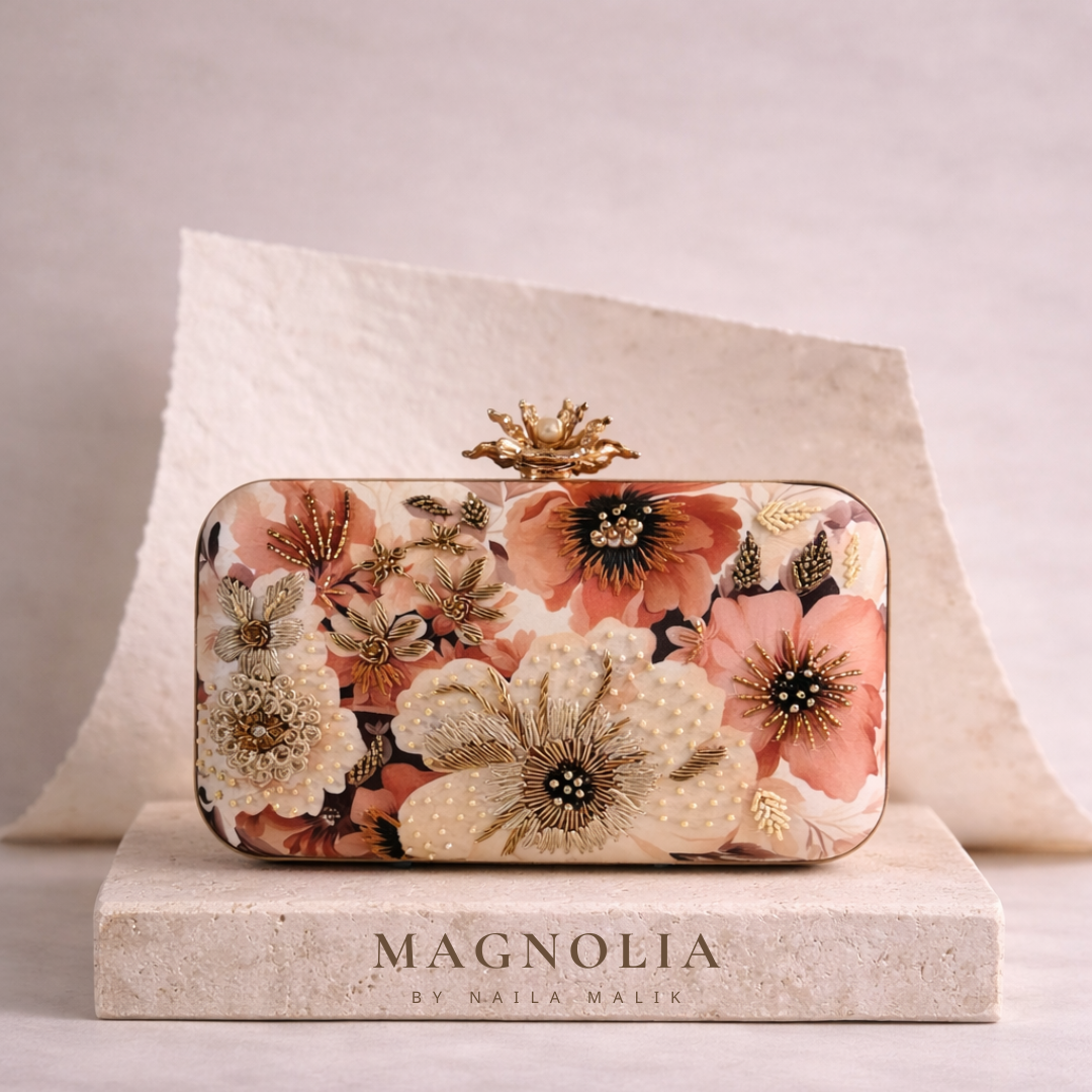 AMMAN | Printed Silk Floral Romantic Clutch Bag