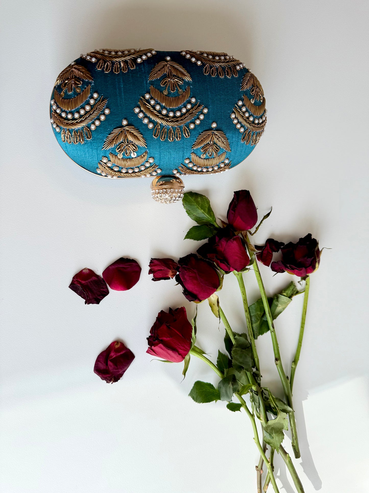 VALERIA Teal Embroidered Clutch (Final Stock)