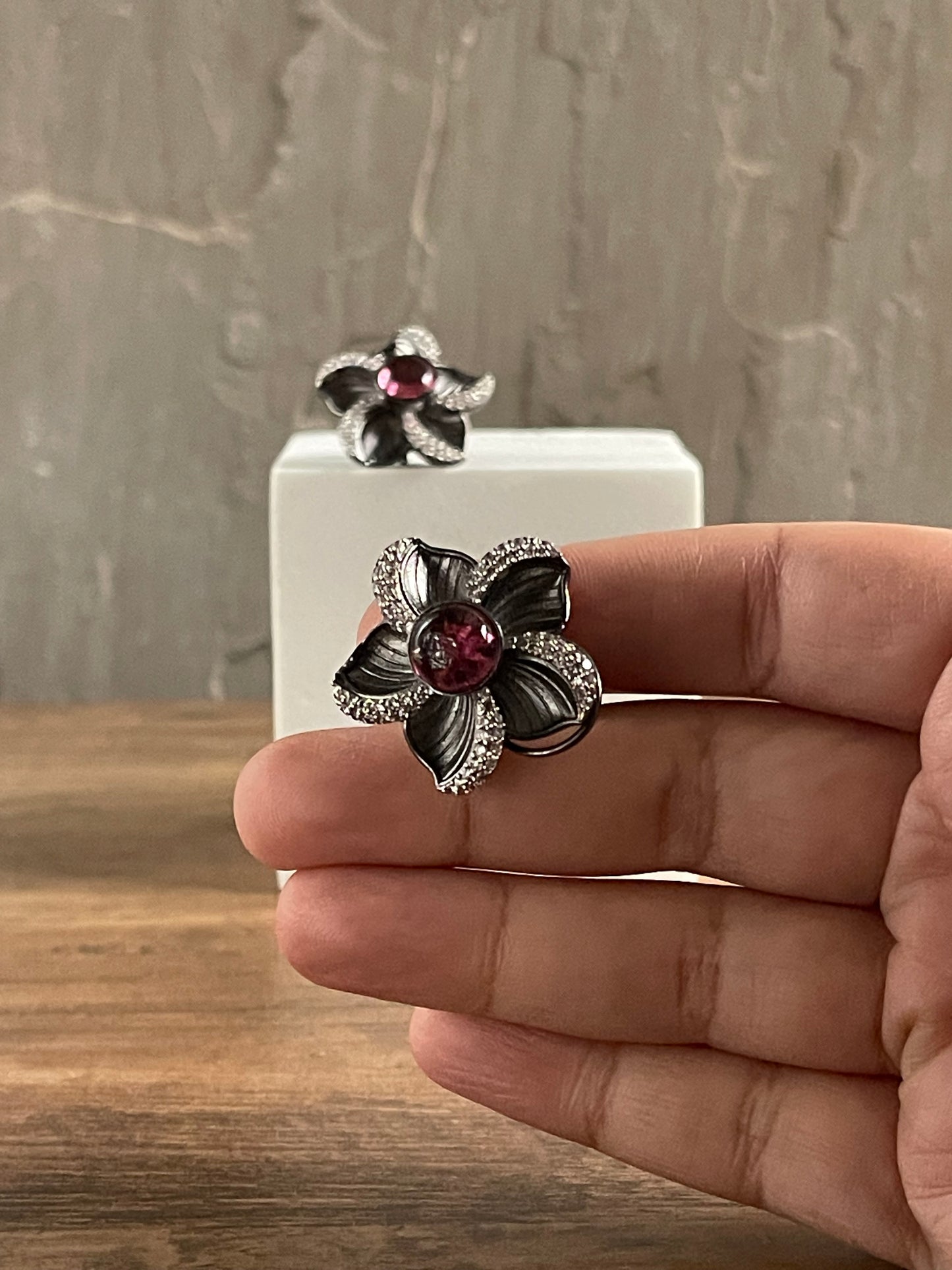 ROSIE | Pink Stone Silver Oversized Studs