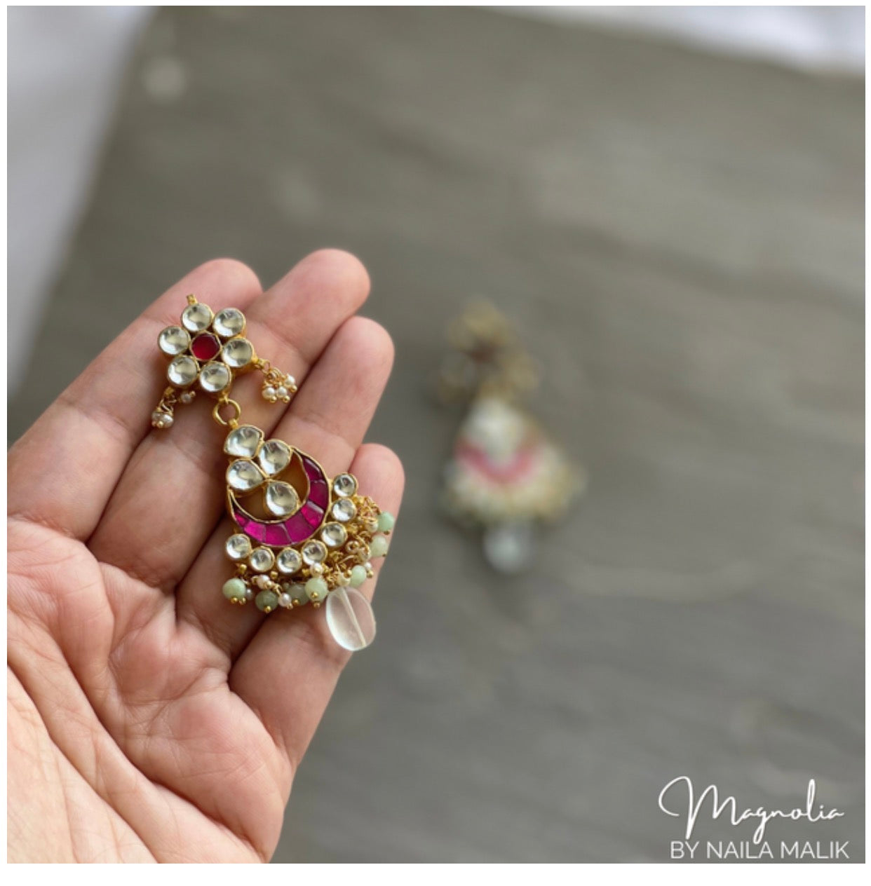 GHAZFA | Aqua Pink Kundan Earrings