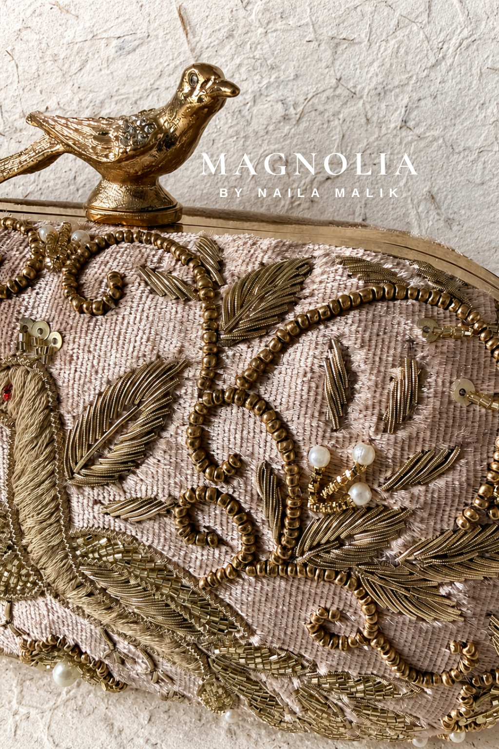 BUSAN | Dusty Rose Bird Embroidery Clutch