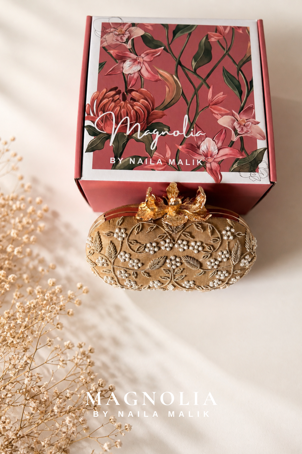 SUEZ | Floral Embroidery Gold Clutch