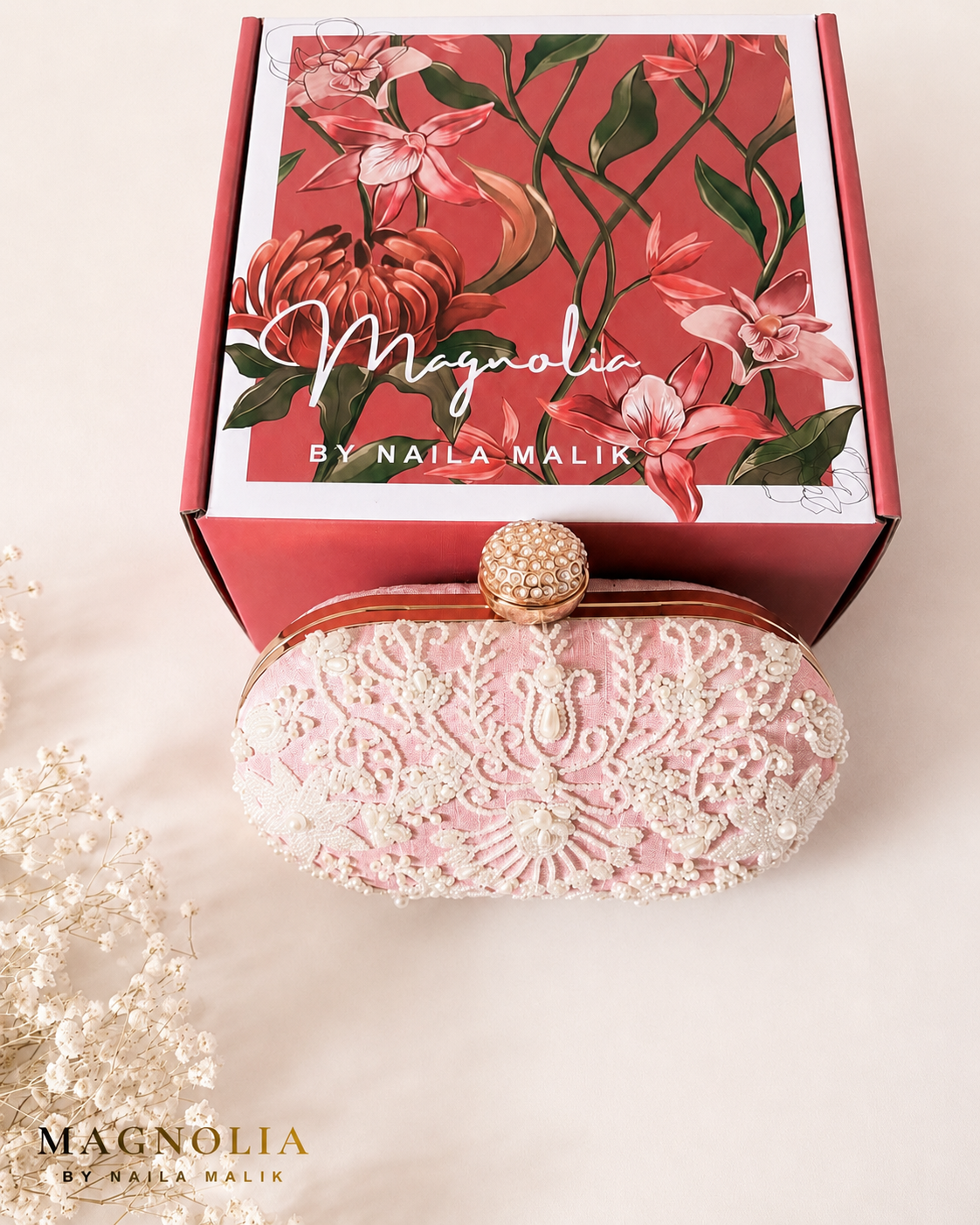 MALLAWI | Pink Pearl Embellished Clutch