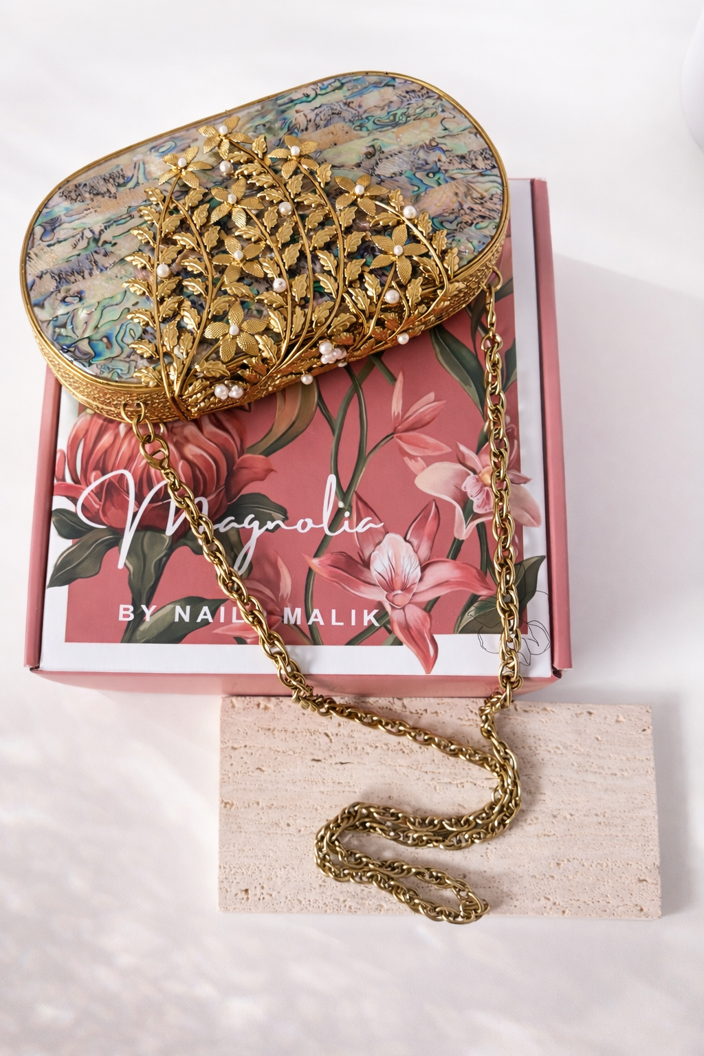 MONTREAL | MOP Clutch with Floral Brass Clasp