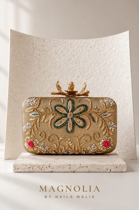 ATHENS | Olive Green Floral Clutch