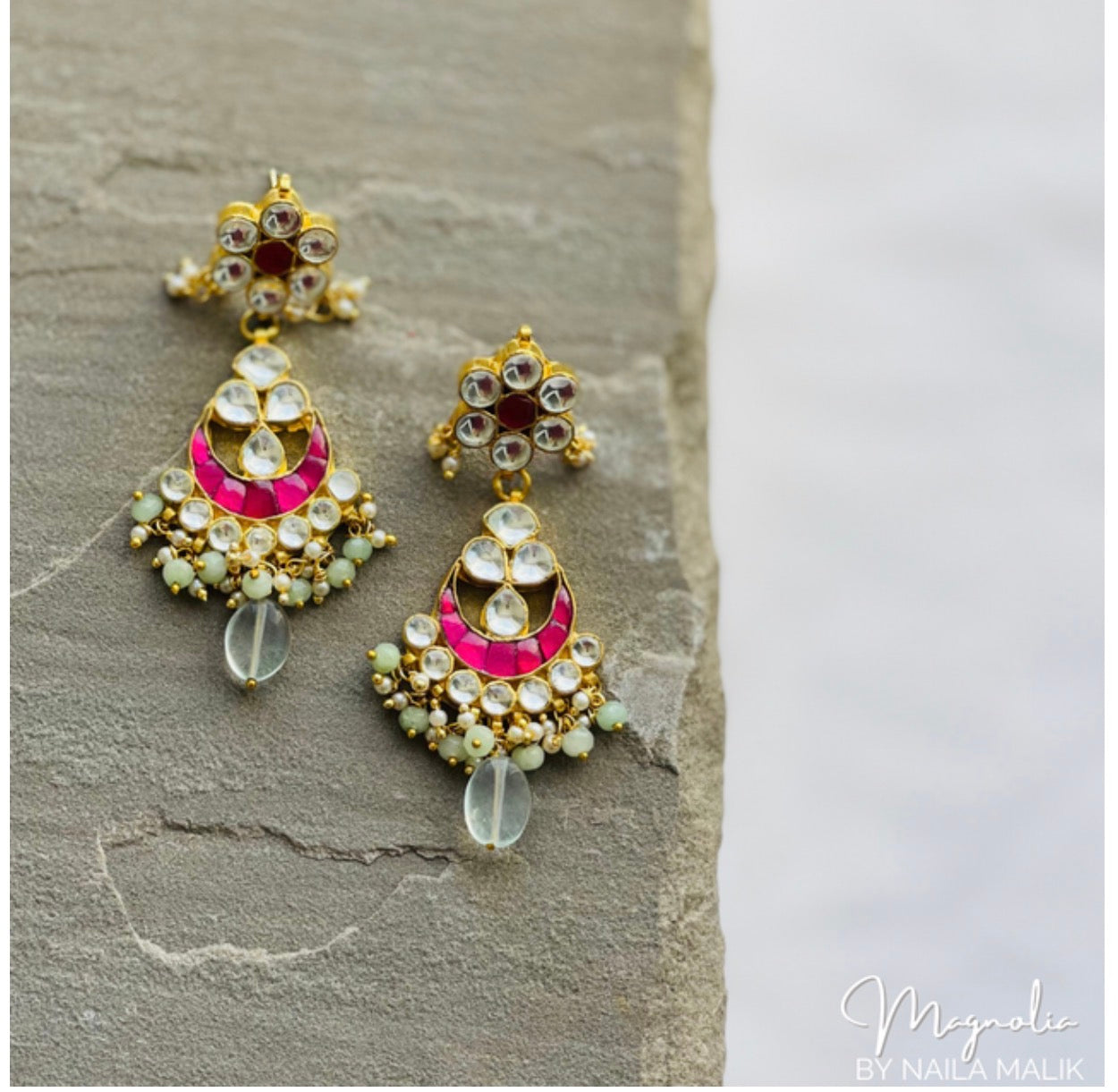 GHAZFA | Aqua Pink Kundan Earrings