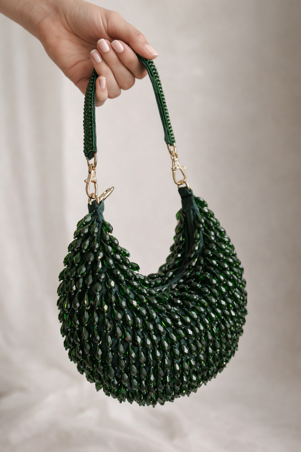 PORTOBELLO ROAD Emerald Green Beaded Party Purse | Luxury Handmade Evening Statement Bag