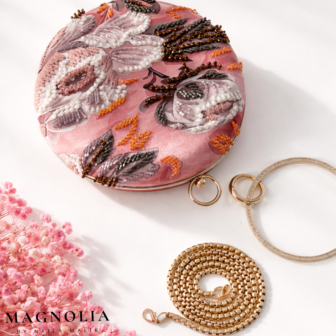 SAMARKAND| Round Silk Printed & Embellished Clutch Bag