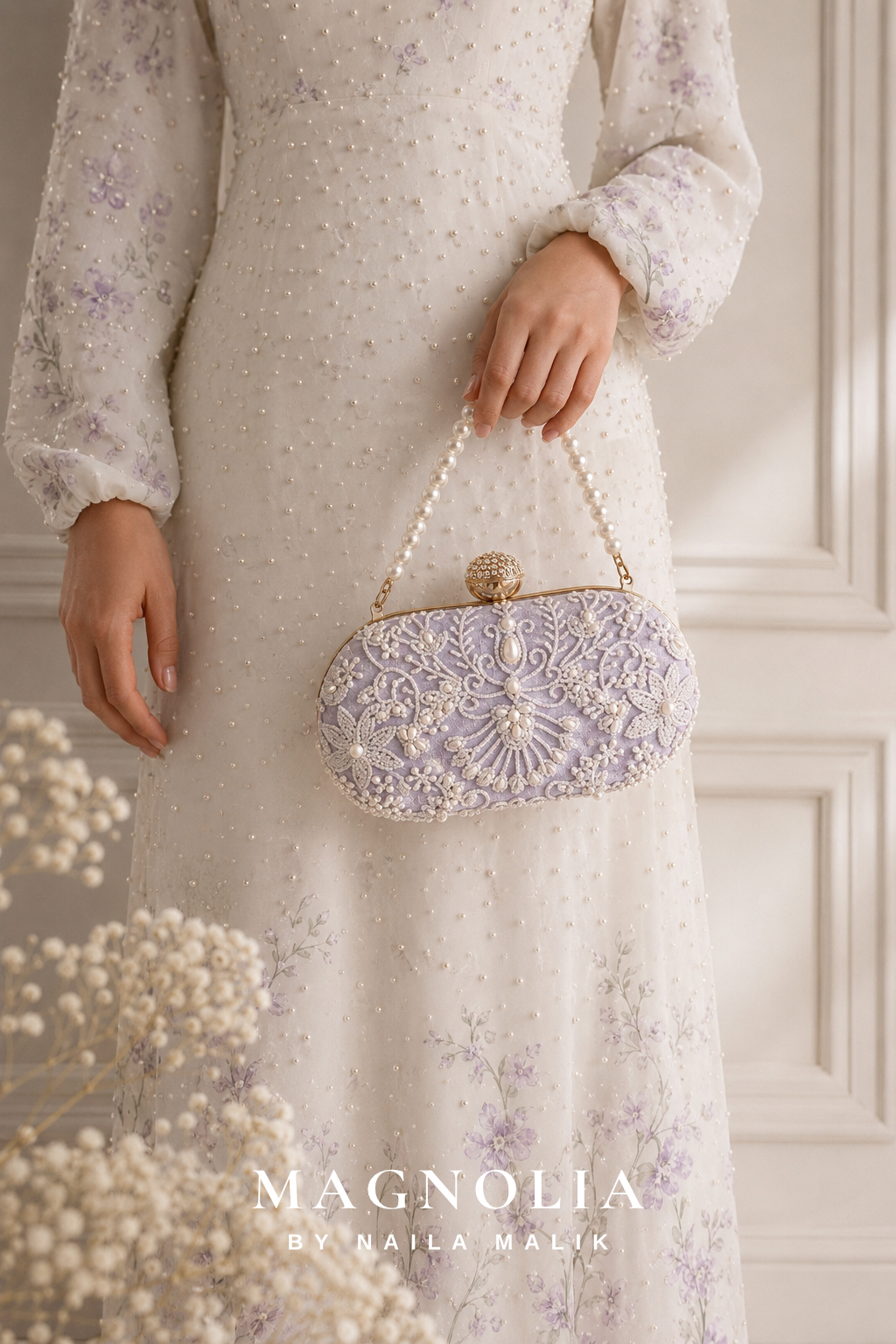 MALLAWI | Lilac Pearl Embellished Clutch
