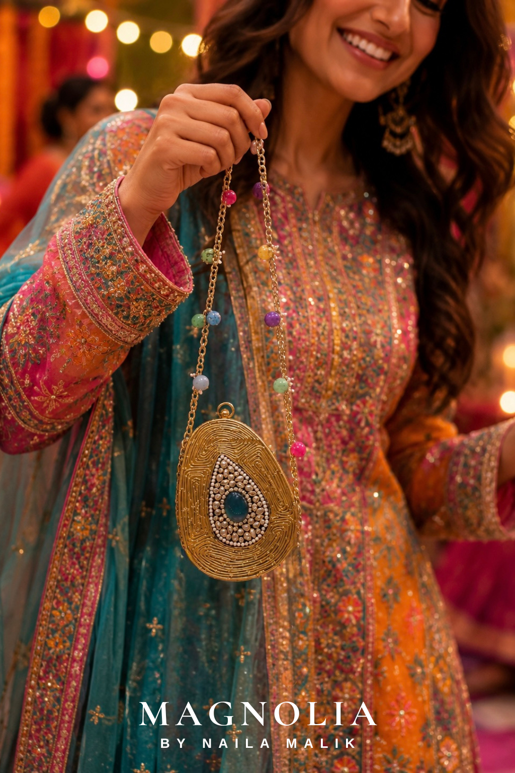 ZAVERI BAZAAR | Tear Drop Gold Mini Purse