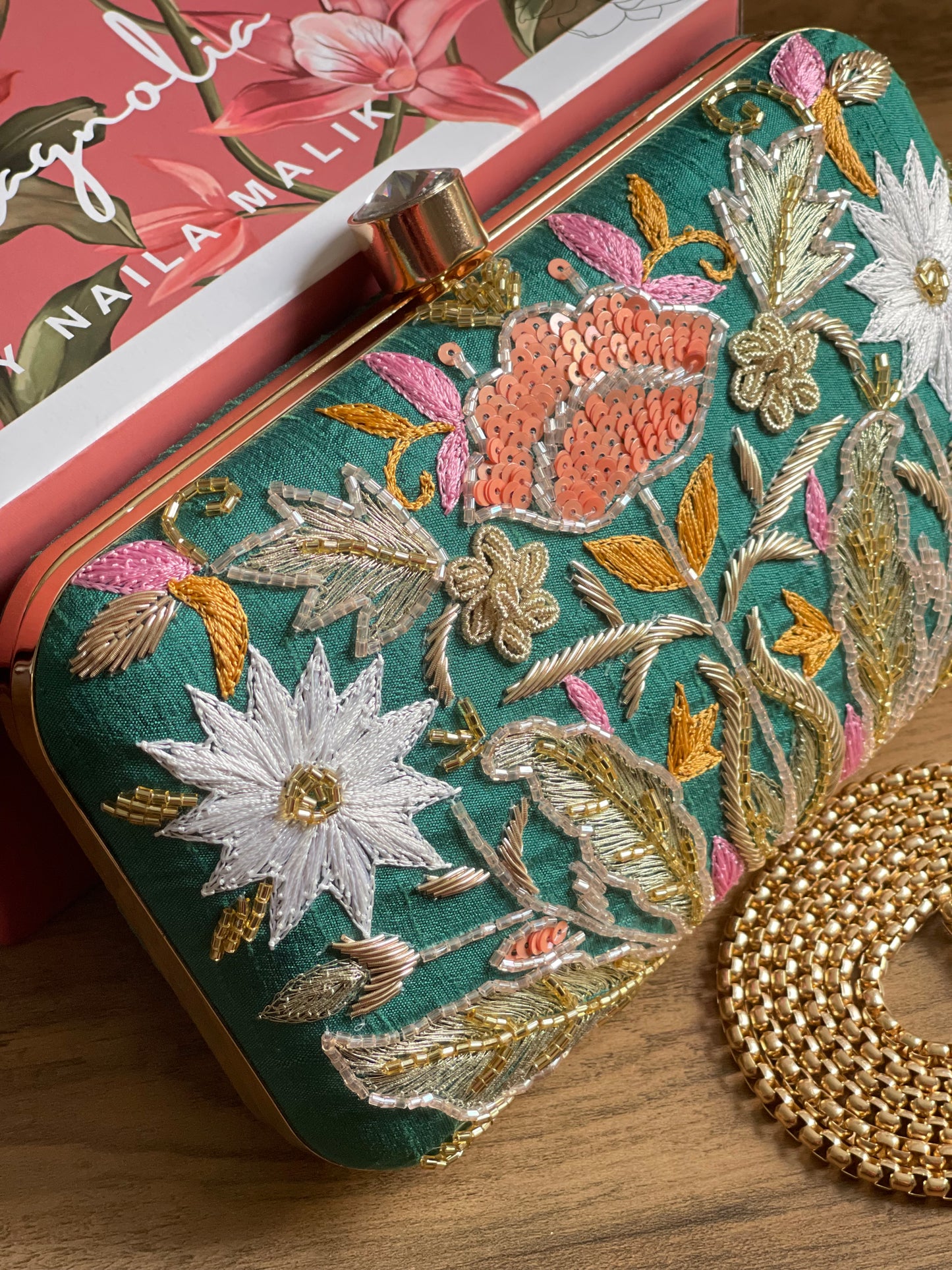 VALLETA Green Zardozi Clutch (Final Stock)