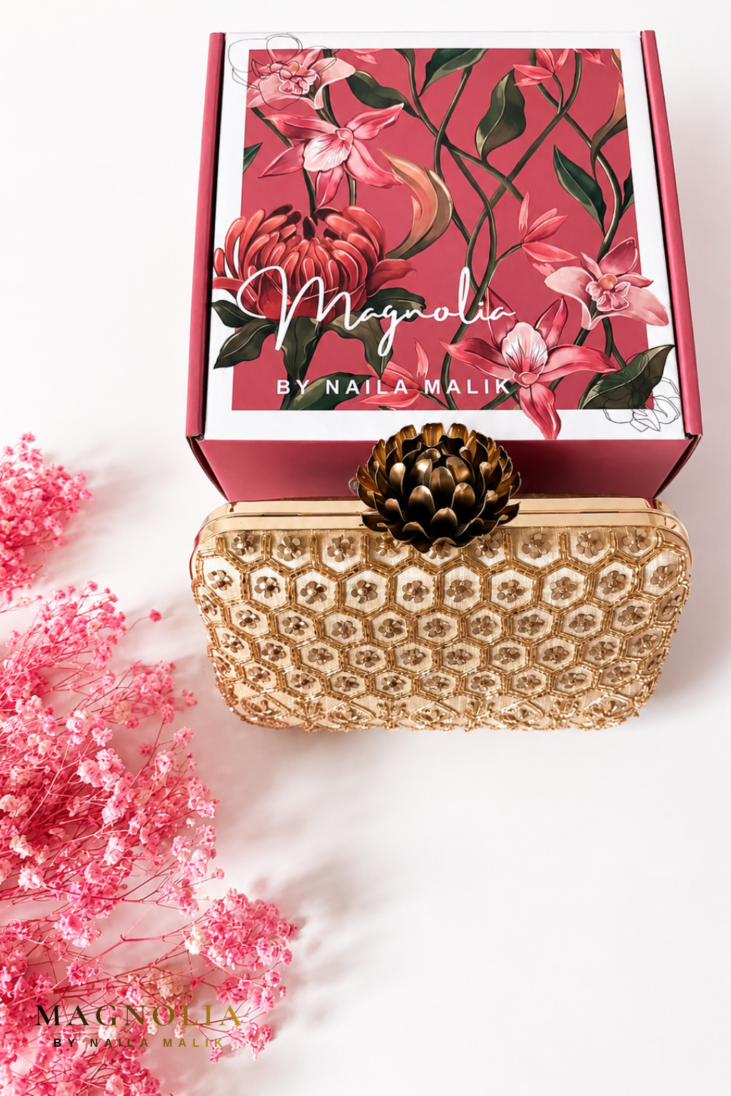 COVENTRY | Honeycomb Floral Champagne Gold Clutch