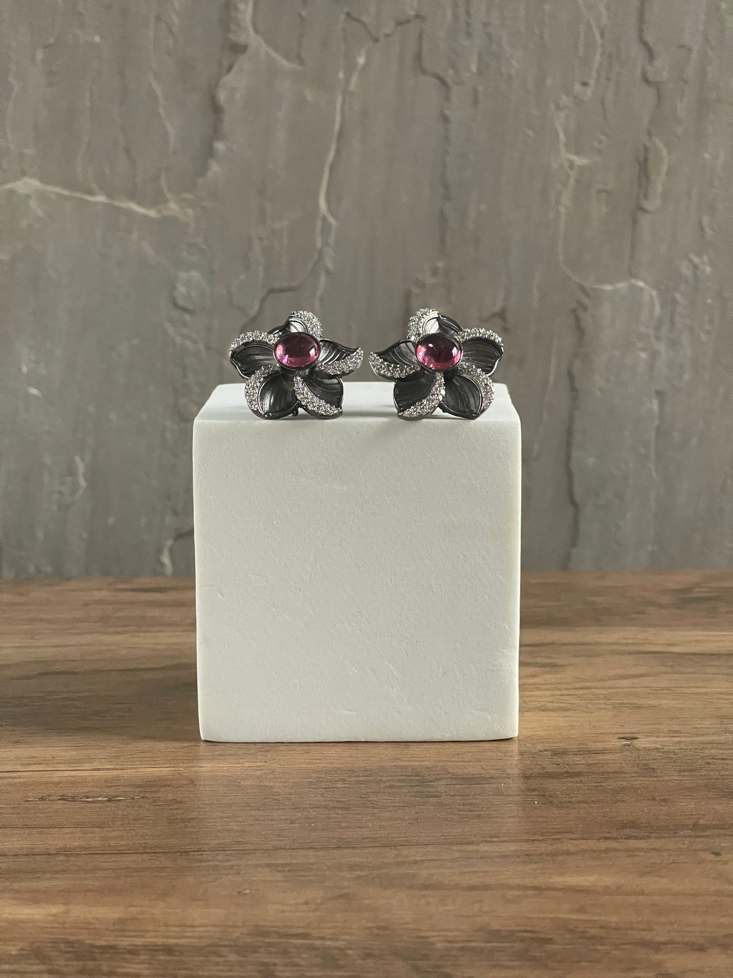 ROSIE | Pink Stone Silver Oversized Studs