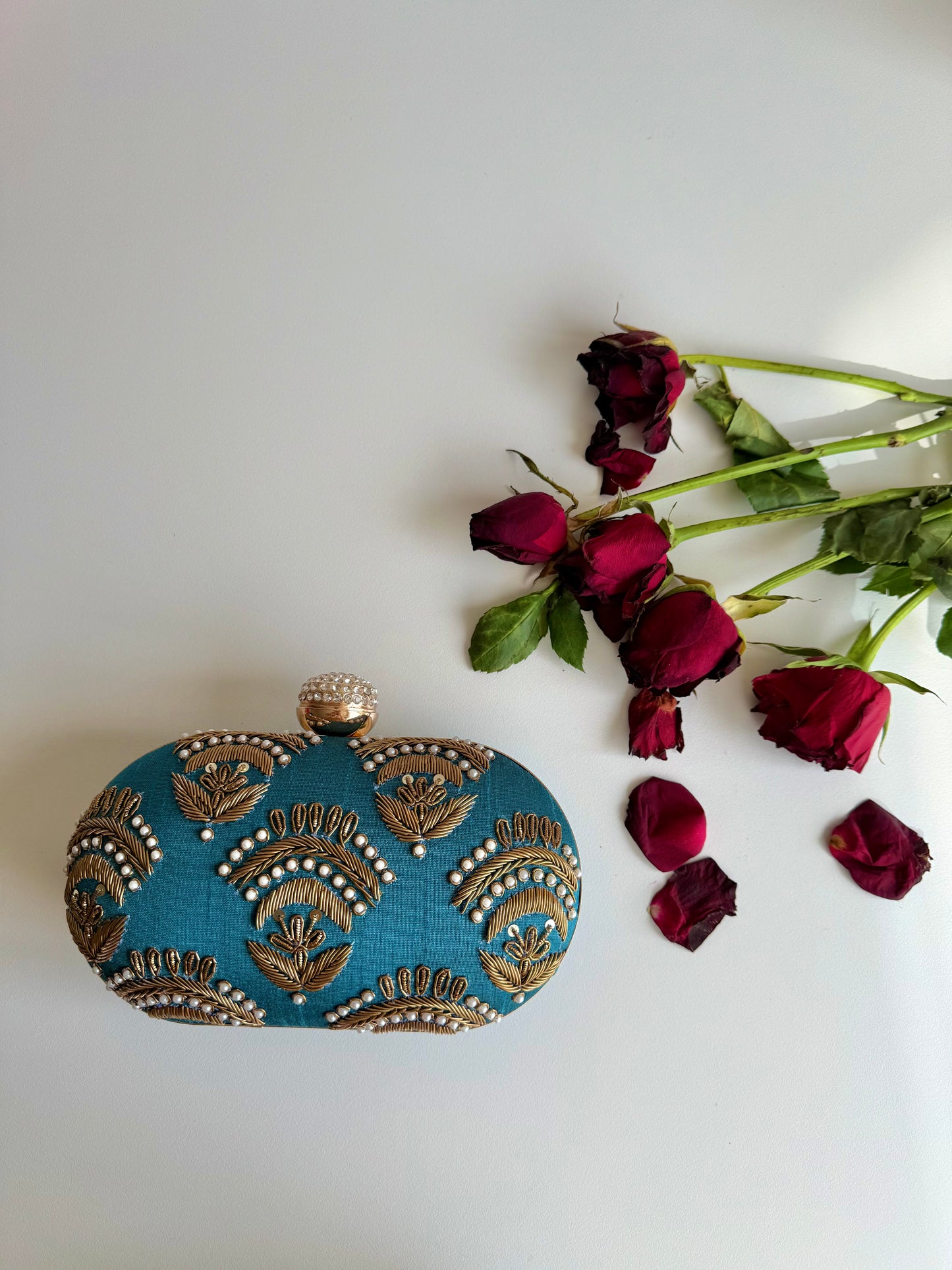VALERIA Teal Embroidered Clutch (Final Stock)
