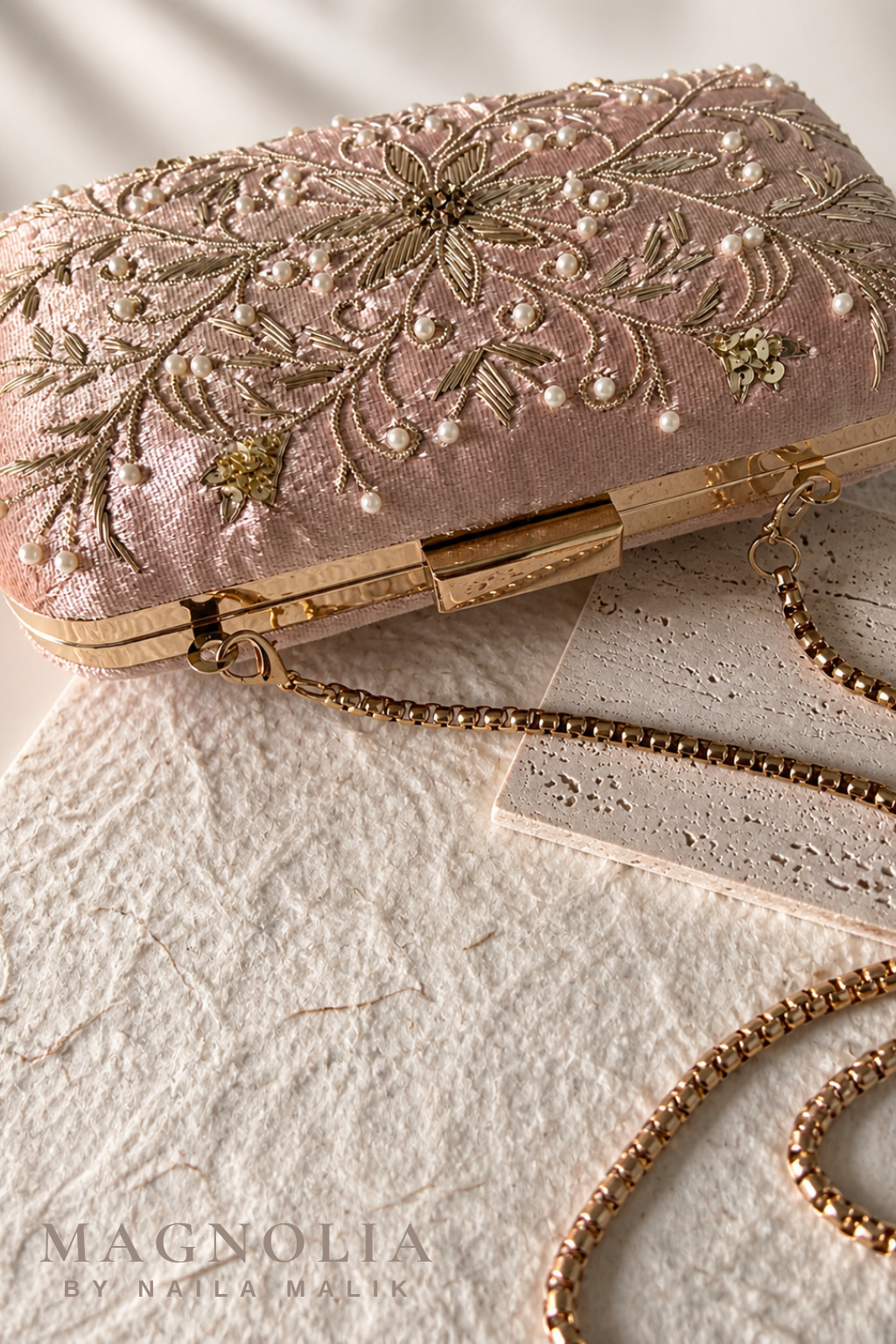 ROME | Pink Velvet EmbroideredClutch