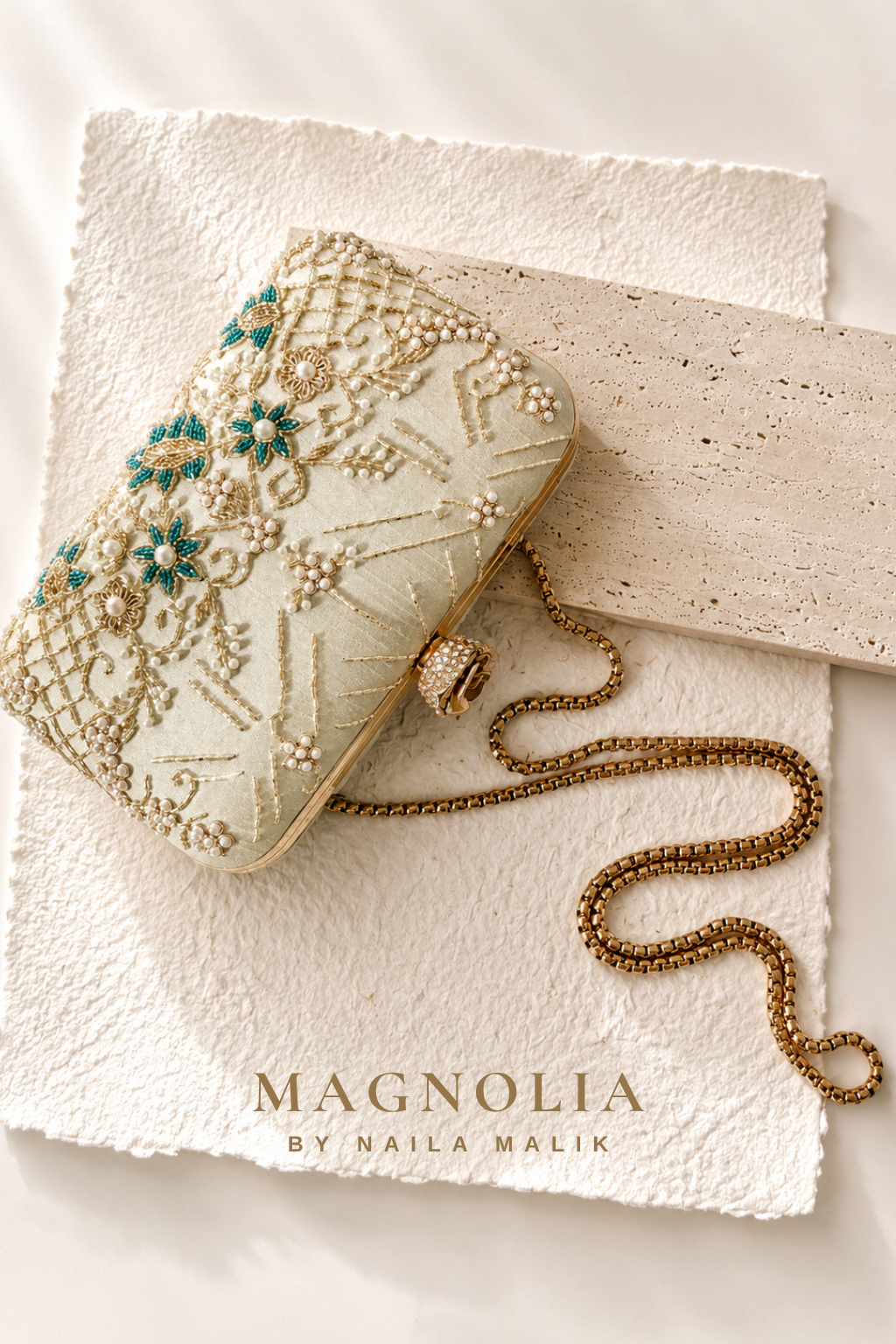 BORDEAUX | Sage Green Embroidered Clutch