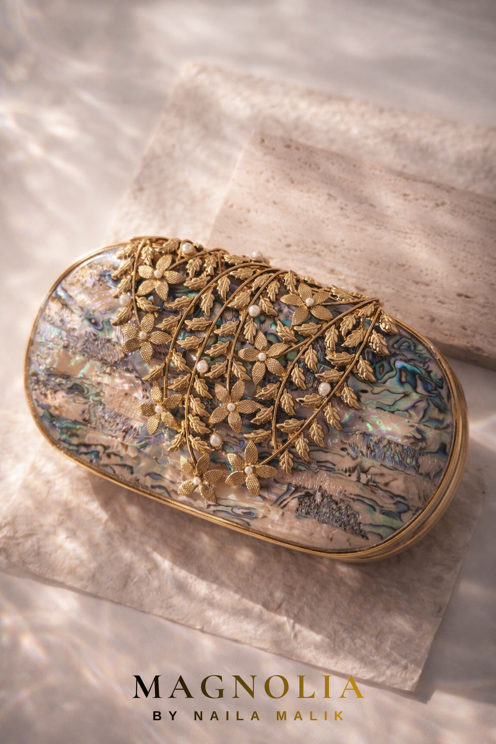 MONTREAL | MOP Clutch with Floral Brass Clasp
