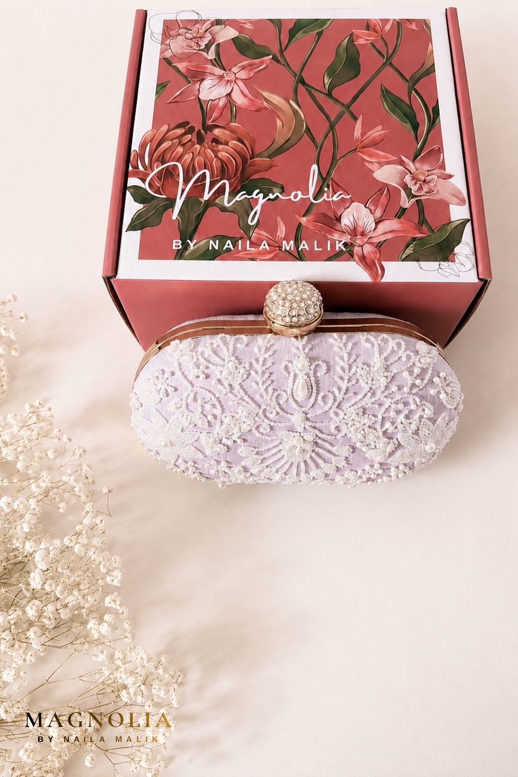 MALLAWI | Lilac Pearl Embellished Clutch
