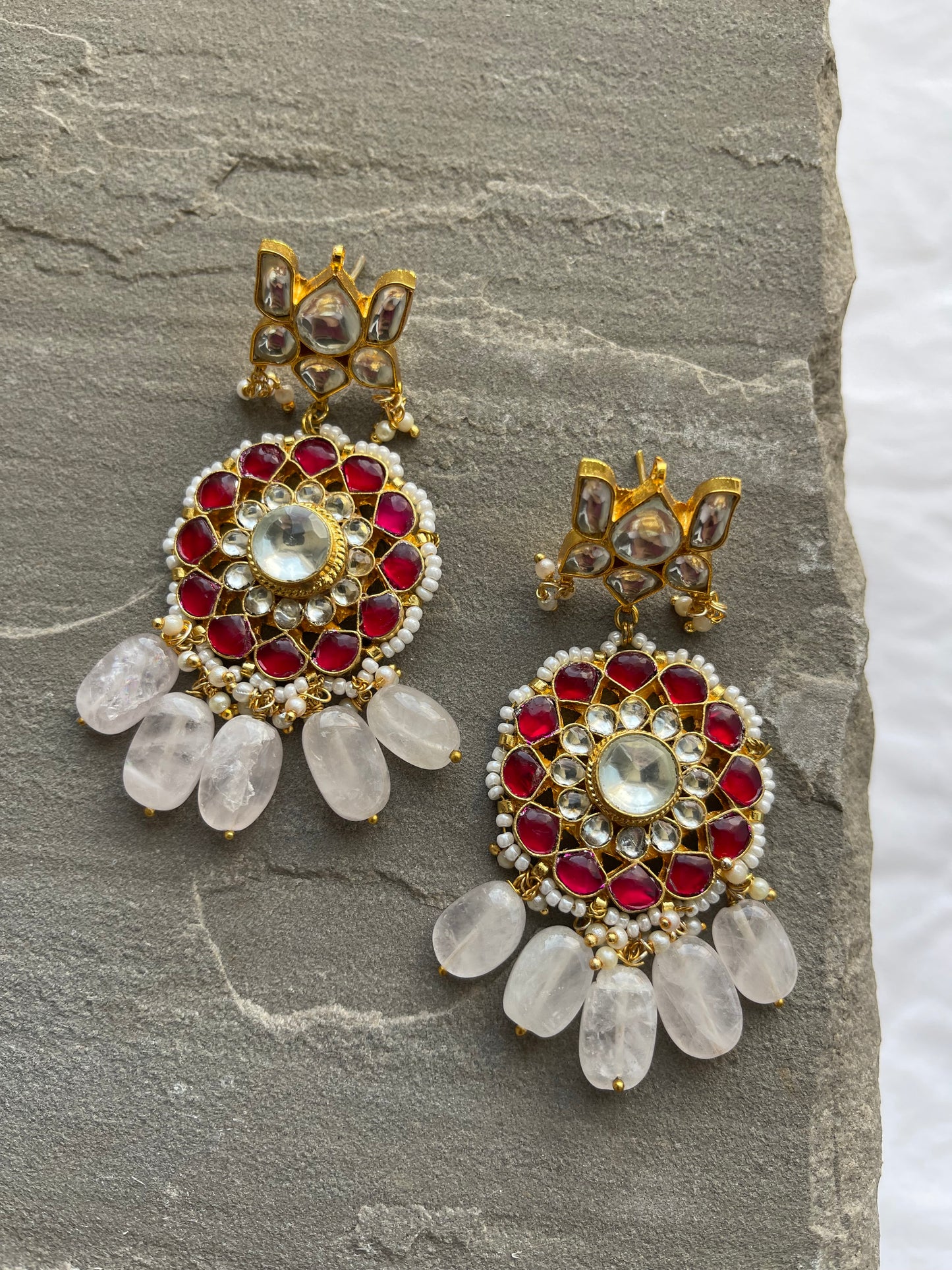 AYA | Pink & Red Kundan Earrings