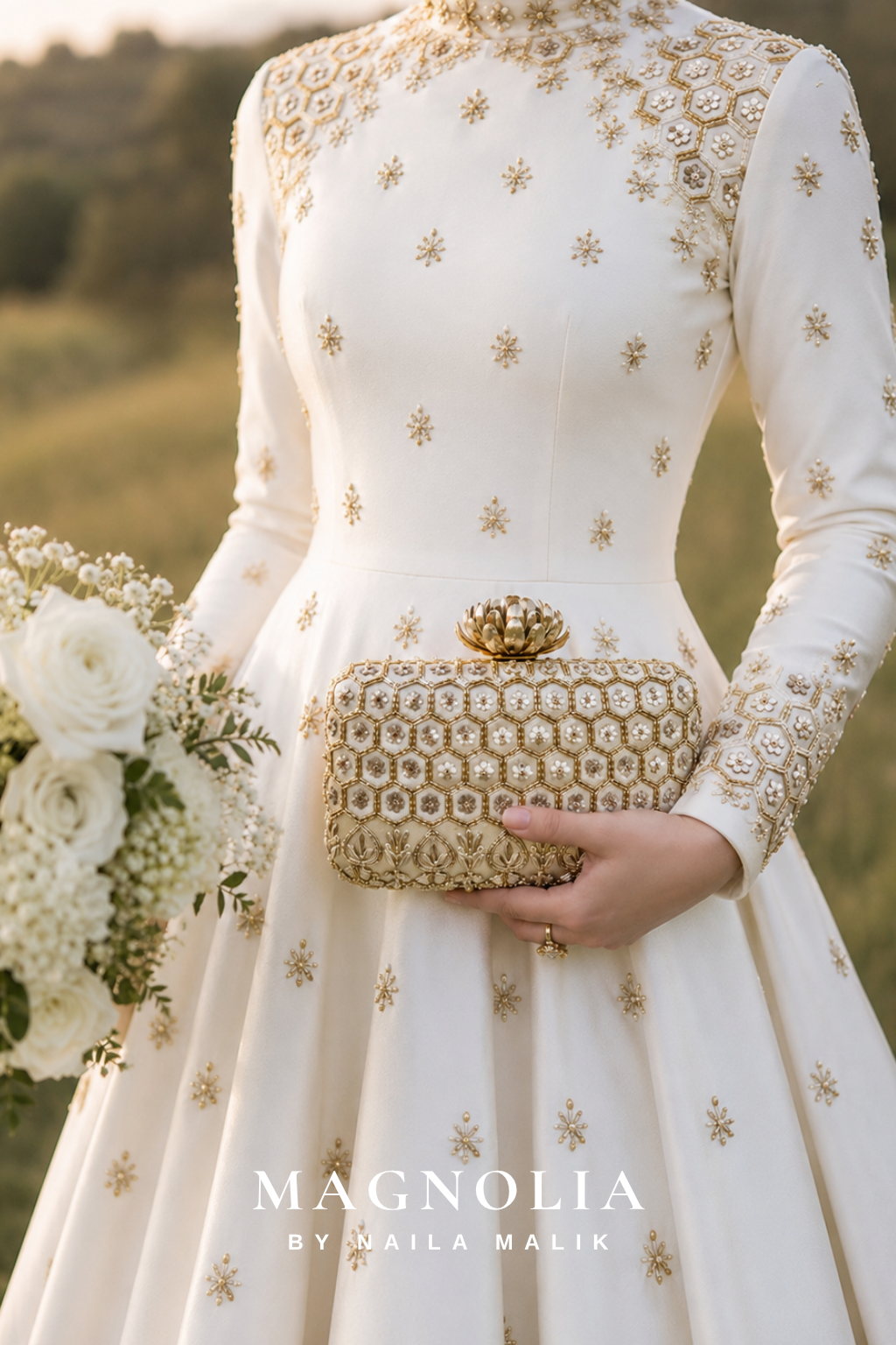 COVENTRY | Honeycomb Floral Champagne Gold Clutch