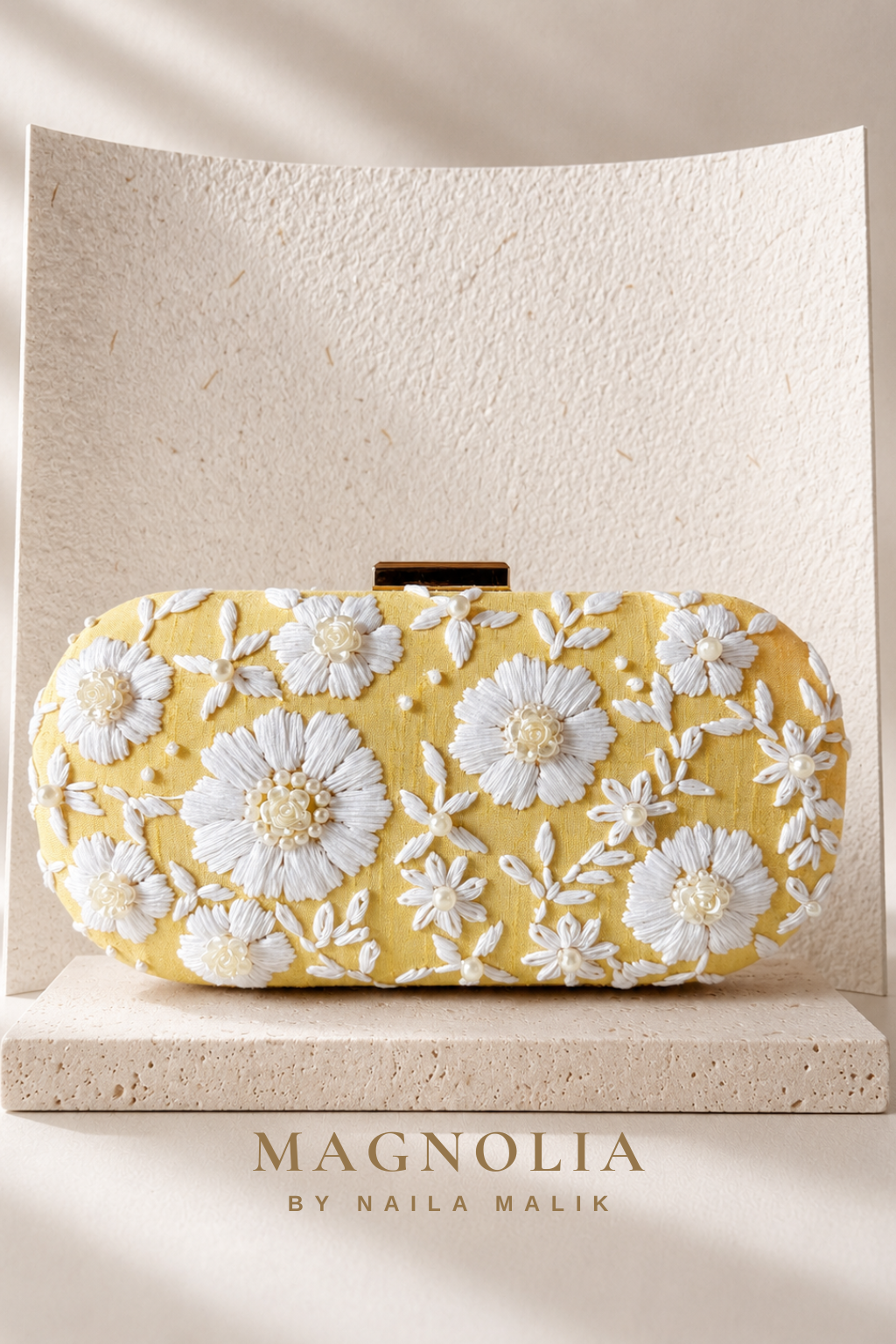 IBIZA | Golden Sunset | Yellow & White Embroidered Clutch