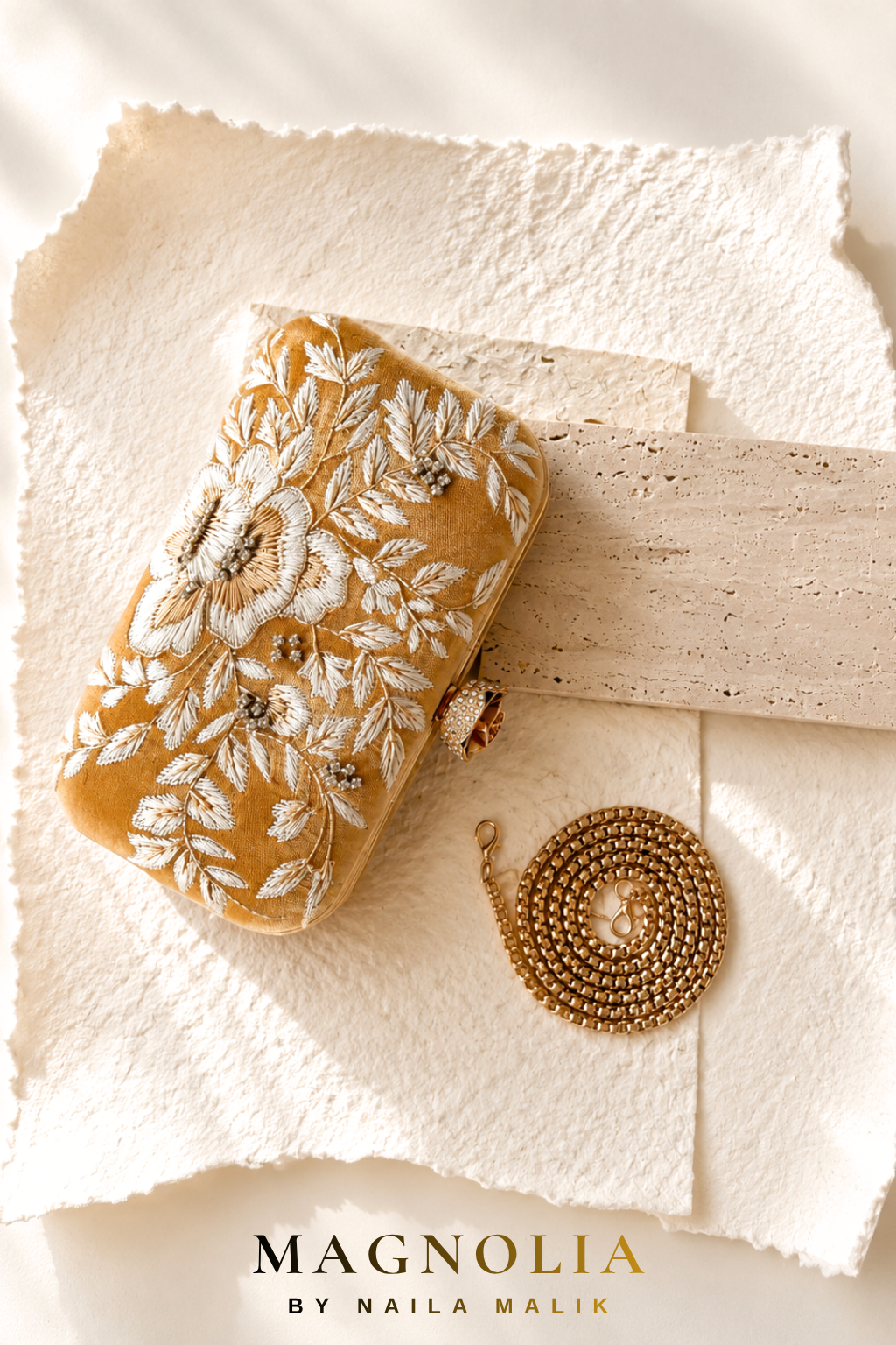 MYKONOS | Gold Floral Embroidery Clutch